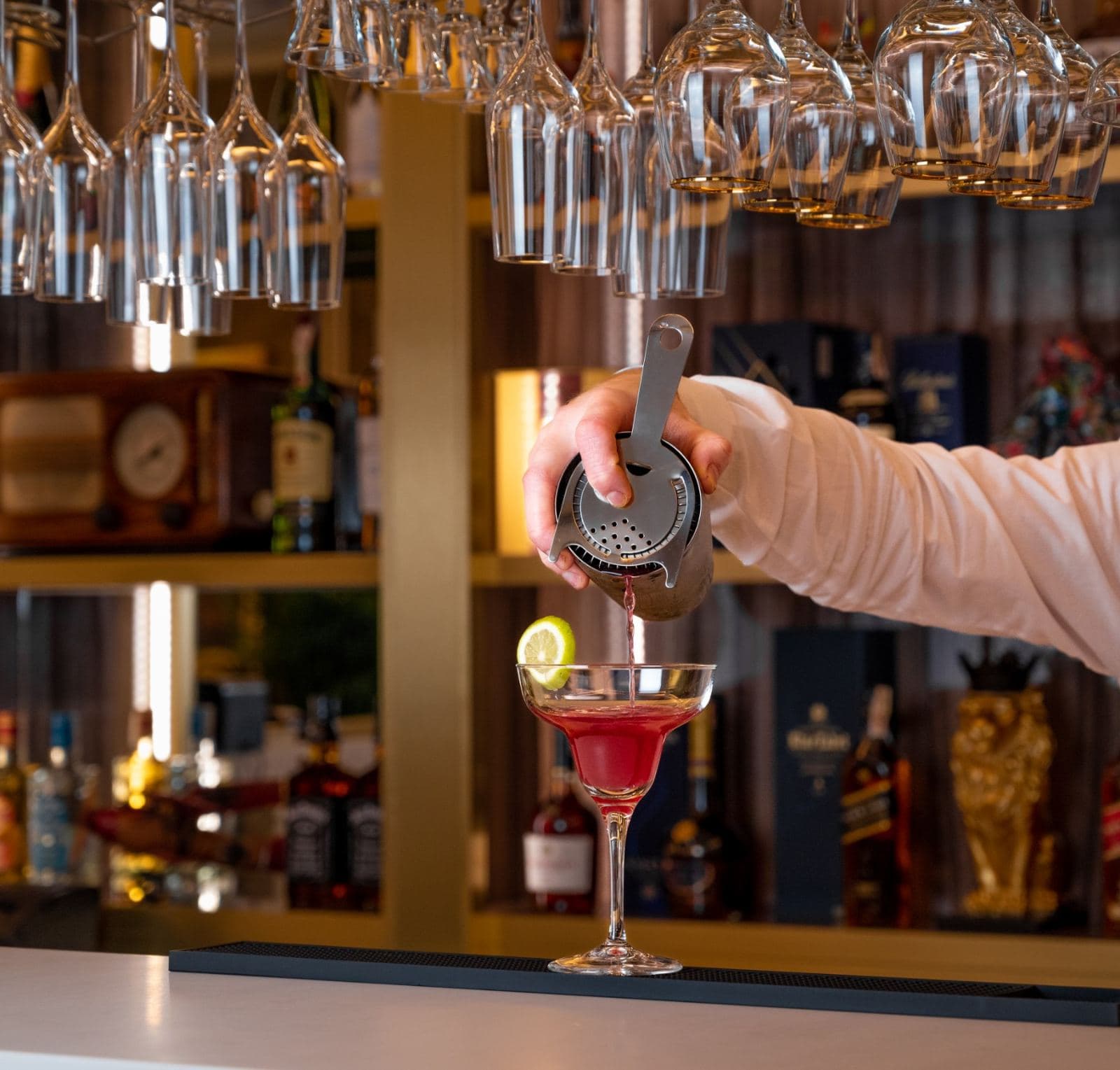 Cocktail bar with hanging stemware